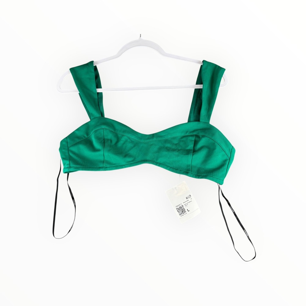 Forever 21 Womens Green Knit Sweetheart Crop Top Bustier Hook‎ Eye Closure L NEW